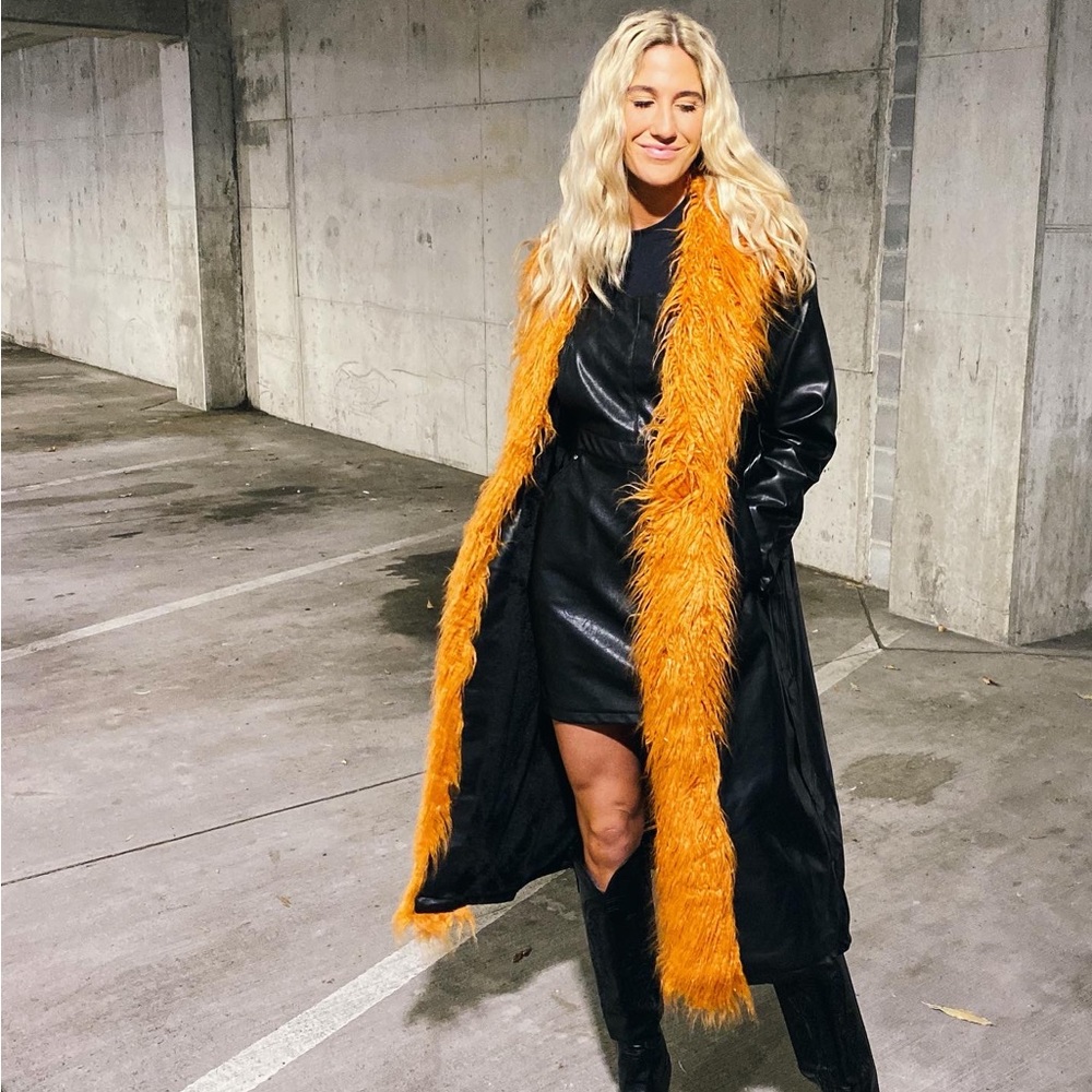 Faux Leather Coat with Fur Trim